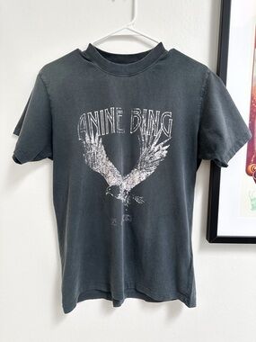 Anine Bing Lili Eagle Tee in Washed Black Size XS